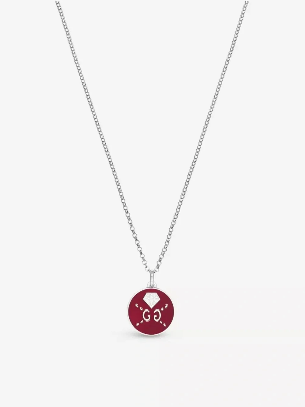 Gucci Ghost Logo Diamond Motif Pendant Sterling Silver 925 Enamel Necklace
